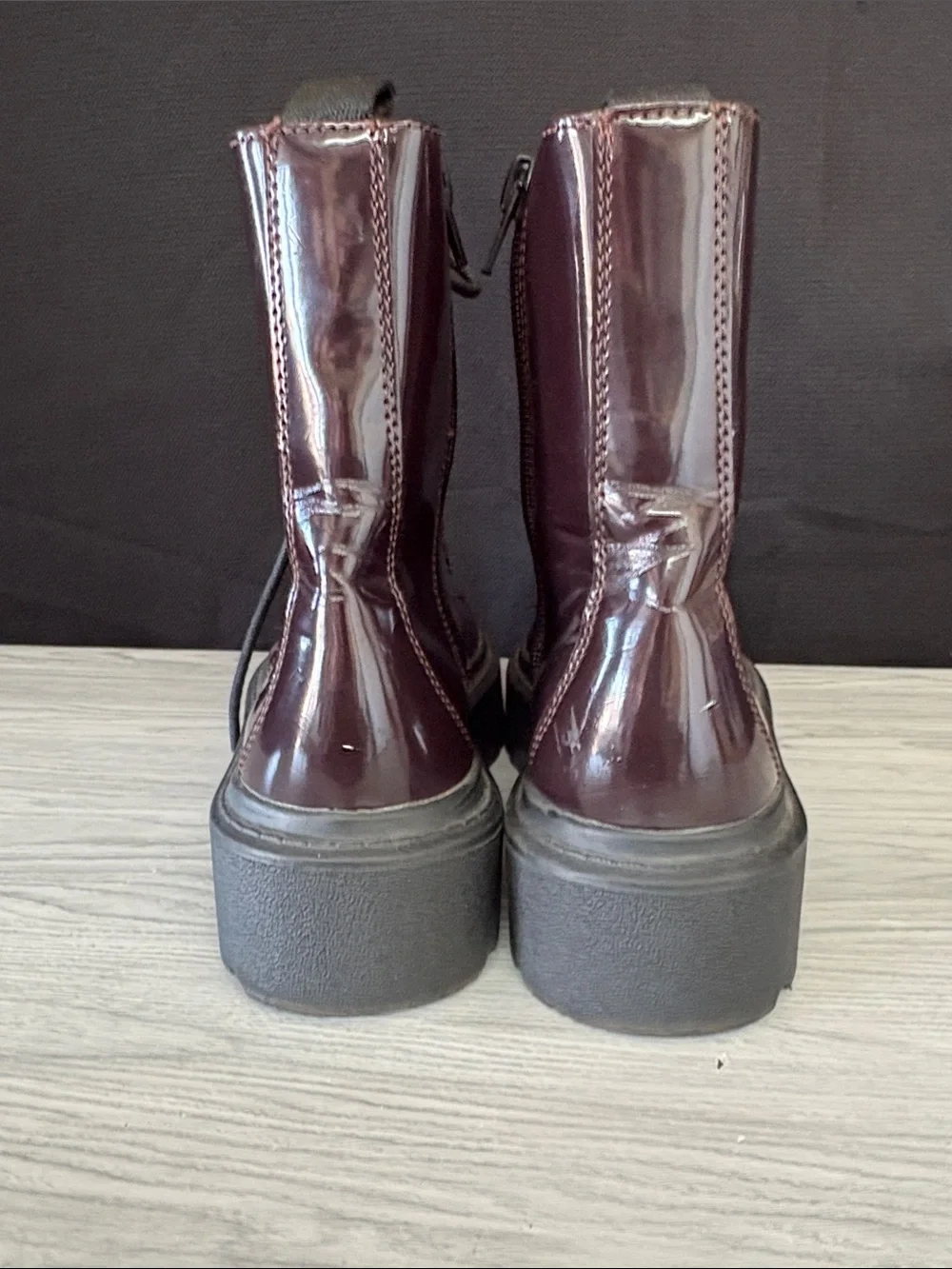 Zara Dark Burgundy Patent Lace-Up Kids Platform Boots